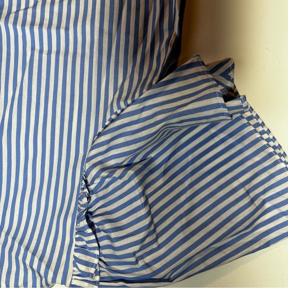 Pomander Place Tuckernuck Blue & White Striped Poplin Lightweight Ruffle Top S - Picture 11 of 14